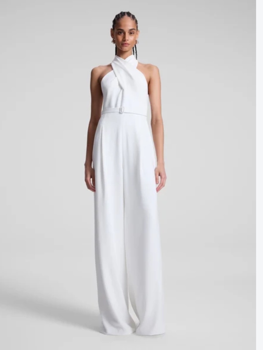 A.L.C. White Halter Cross-Front Wide-Leg Jumpsuit